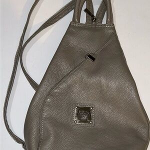 Valentina Italian Leather Crossbody Sling Bag Pebbled Taupe